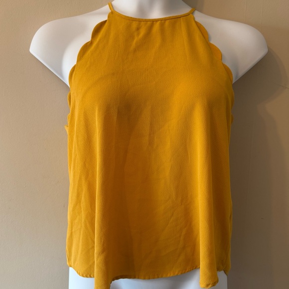 mine Tops - Mine Mustard Yellow Scalloped Lightweight Boho Tank Top Size Large
